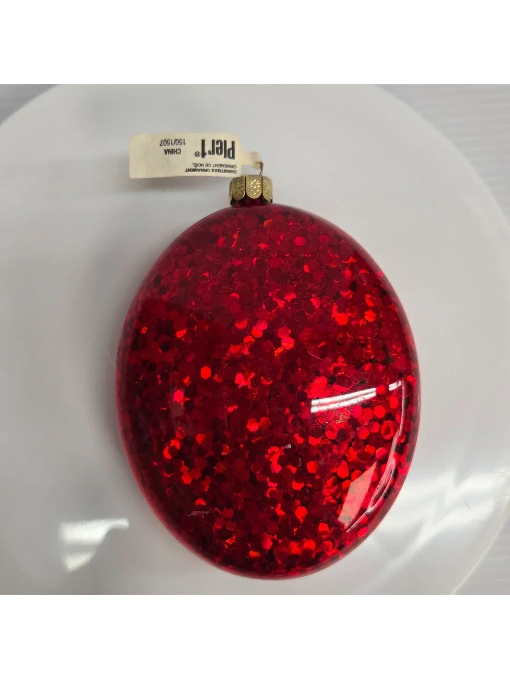 Pier 1 Red Glitter Glass Gold Cross Gem Christmas Ornaments Set of 3